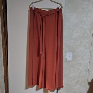 Rust Orange Pull On Wide Leg Stretch Pants with Tie Waist